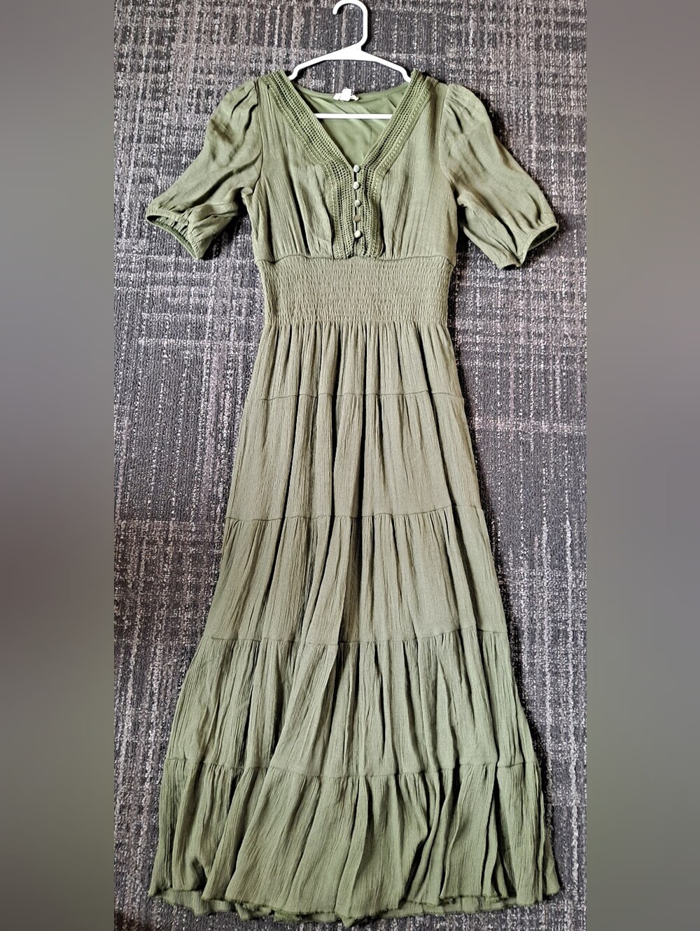 Smocked Olive Maxi Dress